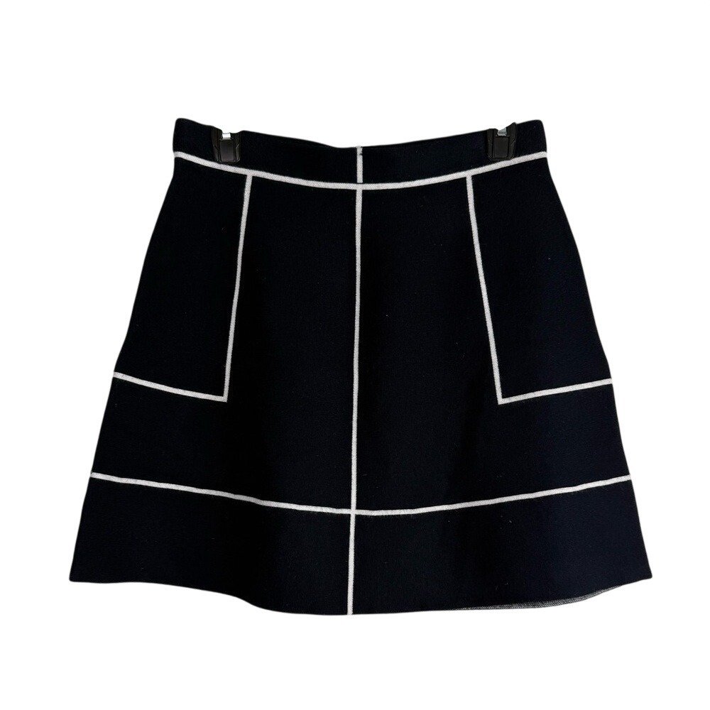 Saks‎ Fifth Avenue Navy White Windowpane Print Knit Skirt S Quiet Luxury